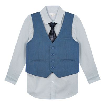 Boys' blue textured shirt, waistcoat and tie set